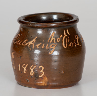 Heavily-Inscribed Miniature Stoneware Jar for Norwalk, CT G.A.R. Post, 1883