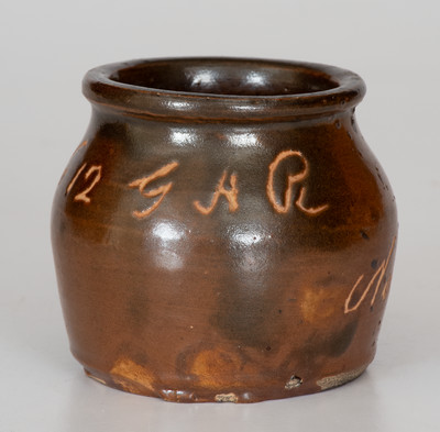 Heavily-Inscribed Miniature Stoneware Jar for Norwalk, CT G.A.R. Post, 1883