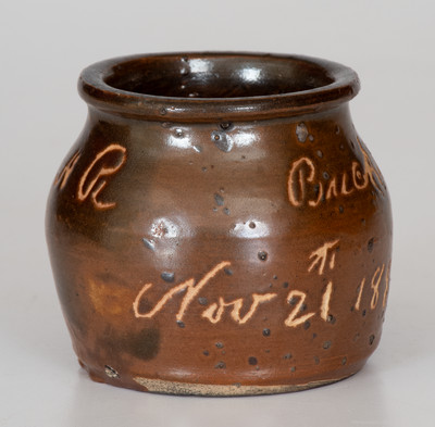 Heavily-Inscribed Miniature Stoneware Jar for Norwalk, CT G.A.R. Post, 1883