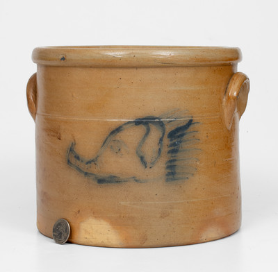 Very Rare Stoneware Crock w/ Cobalt Elephant's Head, attrib. William A. Macquoid, Manhattan, c1870