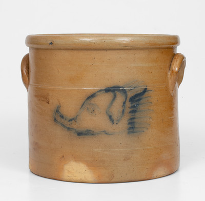 Very Rare Stoneware Crock w/ Cobalt Elephant s Head, attrib. William A. Macquoid, Manhattan, c1870