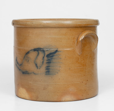 Very Rare Stoneware Crock w/ Cobalt Elephant s Head, attrib. William A. Macquoid, Manhattan, c1870