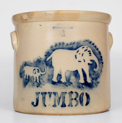 Outstanding JUMBO Stoneware Crock w/ Stenciled Elephant Decoration, SOMERSET POTTERS WORKS, Massachusetts