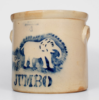 Outstanding JUMBO Stoneware Crock w/ Stenciled Elephant Decoration, SOMERSET POTTERS WORKS, Massachusetts