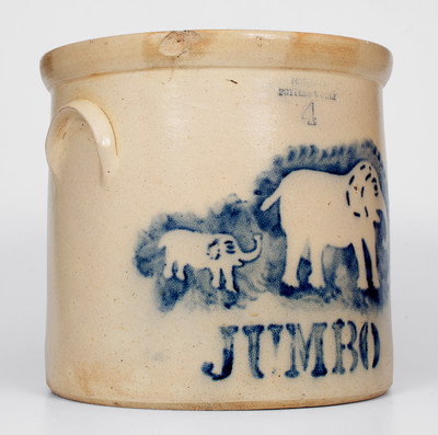 Outstanding JUMBO Stoneware Crock w/ Stenciled Elephant Decoration, SOMERSET POTTERS WORKS, Massachusetts