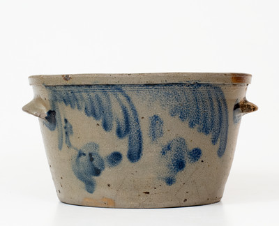 1 Gal. Baltimore, MD Stoneware Milkpan with Floral Decoration, circa 1850