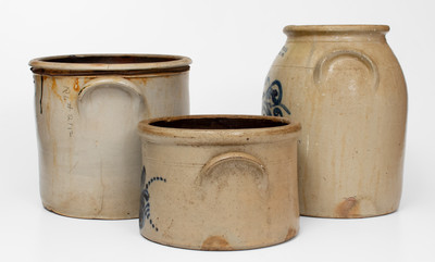 Lot of Three: New England Stoneware Jars w/ Floral Decoration