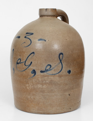 Rare Midwestern Stoneware Jug w/ Slip-Trailed Hand Decoration and Script Initials 