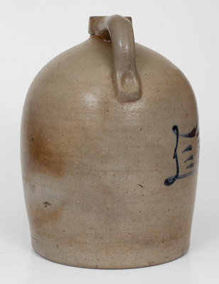 Rare Midwestern Stoneware Jug w/ Slip-Trailed Hand Decoration and Script Initials 