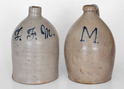 Lot of Two: Northeastern U.S. Stoneware Jugs with Cobalt Initials