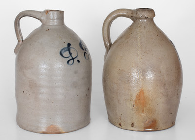 Lot of Two: Northeastern U.S. Stoneware Jugs with Cobalt Initials