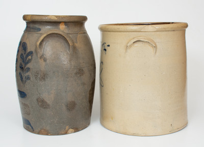 Lot of Two: Cobalt-Decorated Stoneware Crocks from Beaver, PA and Ohio