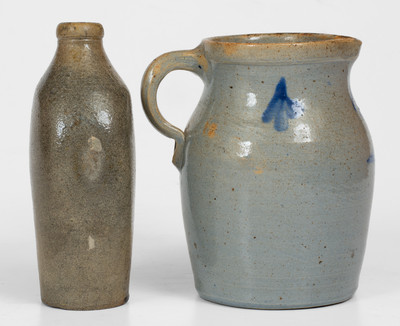 Lot of Two: Stoneware Pitcher (probably Thomas Haig, Philadelphia) and Stoneware Flask