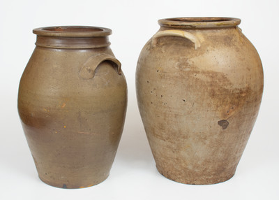 Lot of Three: Stoneware Vessels incl. 5 Gal. Alkaline-Glazed Churn