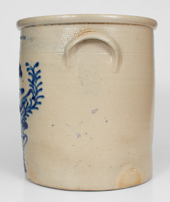 5 Gal. N. WHITE & CO. BINGHAMTON Stoneware Crock w/ Cobalt Bird-in-Urn Decoration