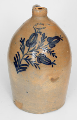 4 Gal. SAM L L. IRVINE / NEWVILLE, PA. Stoneware Jug w/ Floral Decoration, c1865