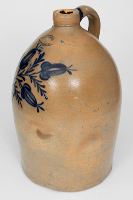 4 Gal. SAM L L. IRVINE / NEWVILLE, PA. Stoneware Jug w/ Floral Decoration, c1865