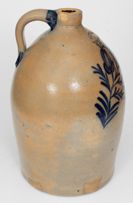 4 Gal. SAM L L. IRVINE / NEWVILLE, PA. Stoneware Jug w/ Floral Decoration, c1865