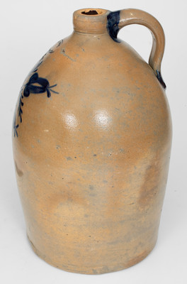 4 Gal. SAM L L. IRVINE / NEWVILLE, PA. Stoneware Jug w/ Floral Decoration, c1865