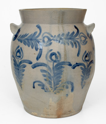 3 Gal. Baltimore Stoneware Jar w/ Profuse Floral Decoration, circa 1830