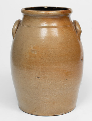 Very Rare ADAMS CENTER, NY Advertising Crock by S. Hart (Fulton) w/ Double-Bird Decoration and Incised Name