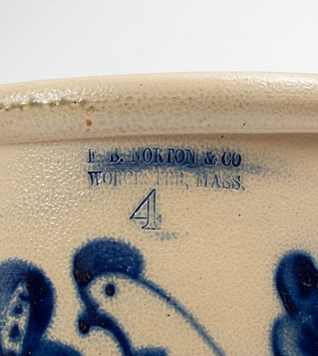 Fine F. B. NORTON & CO. / WORCESTER, MASS. 4 Gal. Stoneware Bird Crock