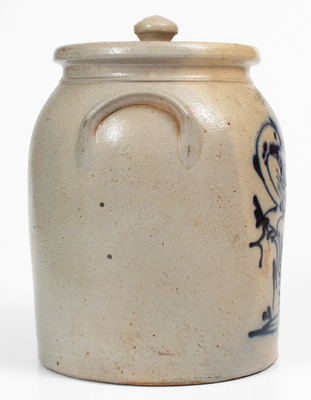 Fine 1 1/2 Gal. J. & E. NORTON / BENNINGTON, VT Stoneware Lidded Jar w/ Slip-Trailed Pheasant