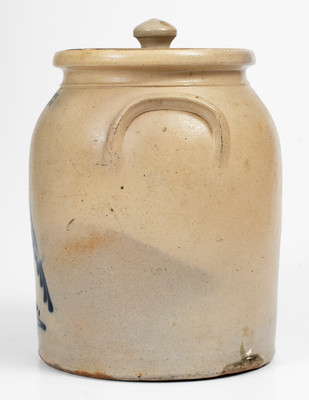 Fine 1 1/2 Gal. J. & E. NORTON / BENNINGTON, VT Stoneware Lidded Jar w/ Slip-Trailed Pheasant