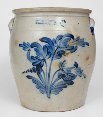 6 Gal. COWDEN & WILCOX / HARRISBURG, PA Stoneware Jar w/ Elaborate Floral Decoration