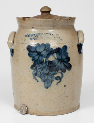 Unusual 1 Gal. COWDEN & WILCOX / HARRISBURG, PA Stoneware Lidded Jar w/ Grapes Decoration