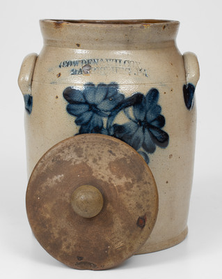 Unusual 1 Gal. COWDEN & WILCOX / HARRISBURG, PA Stoneware Lidded Jar w/ Grapes Decoration