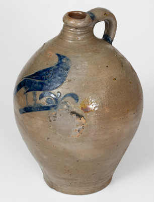 Outstanding and Rare New York City Stoneware Jug w/ Large Incised Bird, late 18th / early 19th century
