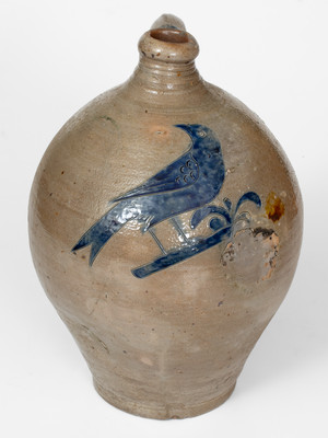 Outstanding and Rare New York City Stoneware Jug w/ Large Incised Bird, late 18th / early 19th century
