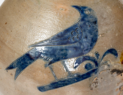 Outstanding and Rare New York City Stoneware Jug w/ Large Incised Bird, late 18th / early 19th century