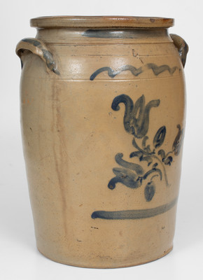 Four-Gallon Western PA Stoneware Jar w/ Cobalt Floral Decoration