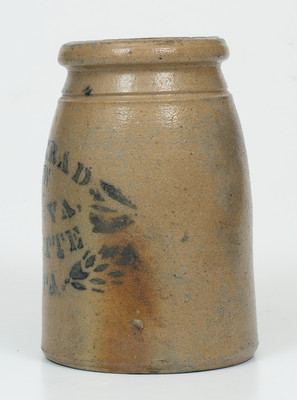 Small-Sized A. CONRAD / NEW GENEVA / FAYETTE CO., PA Stoneware Canning Jar