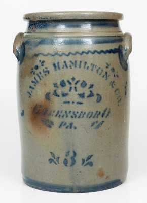 3 Gal. JAS. HAMILTON & CO. / GREENSBORO, PA Stoneware Jar