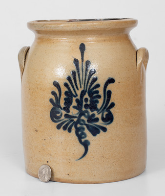 1 Gal. New England Stoneware Jar with Slip-Trailed Floral Decoration