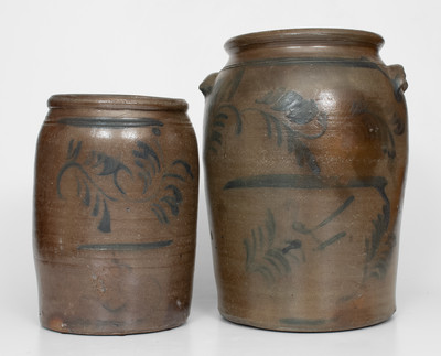 Lot of Two: Morgantown, WV Stoneware Jars w/ Foliate Decoration, David Greenland Thompson