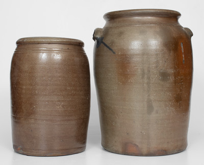 Lot of Two: Morgantown, WV Stoneware Jars w/ Foliate Decoration, David Greenland Thompson