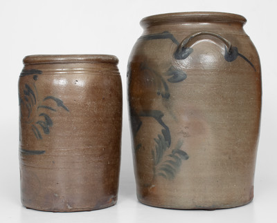 Lot of Two: Morgantown, WV Stoneware Jars w/ Foliate Decoration, David Greenland Thompson