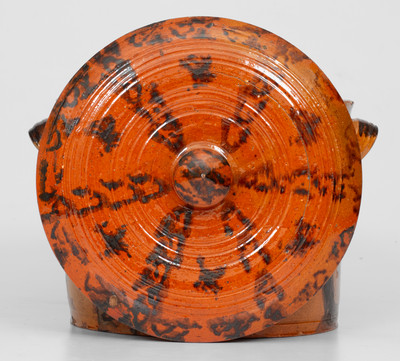 Outstanding Mid-Atlantic Redware Lidded Jar with Manganese Initials 