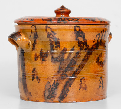Outstanding Mid-Atlantic Redware Lidded Jar with Manganese Initials