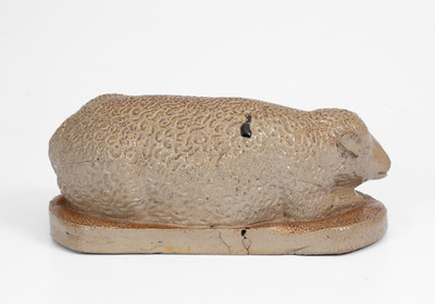 Rare Large Midwestern Salt-Glazed Stoneware Recumbent Lamb Figure