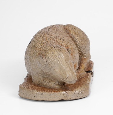 Rare Large Midwestern Salt-Glazed Stoneware Recumbent Lamb Figure