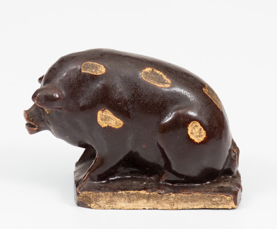 Brown-Glazed Midwestern Small-Sized Stoneware Pig, circa 1885