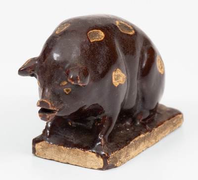 Brown-Glazed Midwestern Small-Sized Stoneware Pig, circa 1885