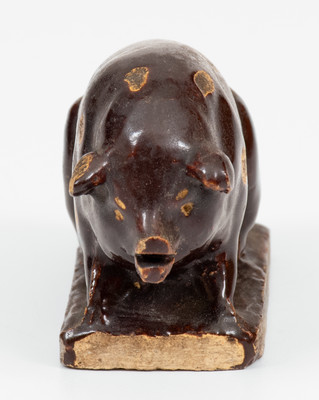 Brown-Glazed Midwestern Small-Sized Stoneware Pig, circa 1885