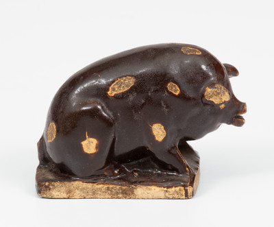 Brown-Glazed Midwestern Small-Sized Stoneware Pig, circa 1885