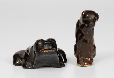 Lot of Two: Albany Slip-Glazed Stoneware Dog and Frog Figures, probably Ohio, circa 1885